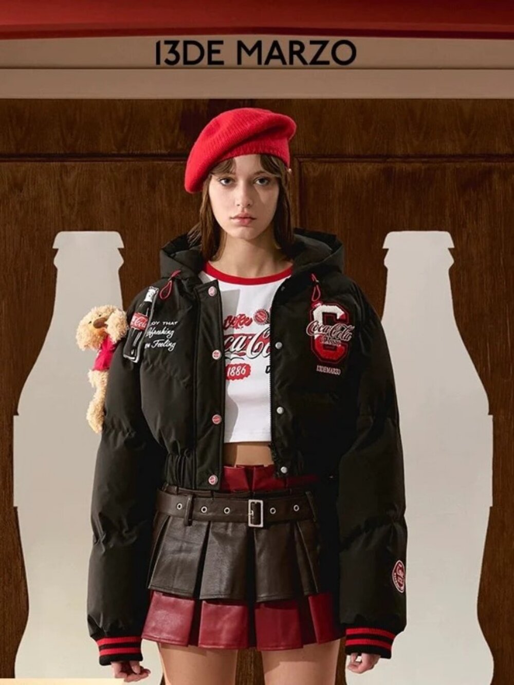 13DE MARZO Coca-Cola Bear Hooded Down Jacket